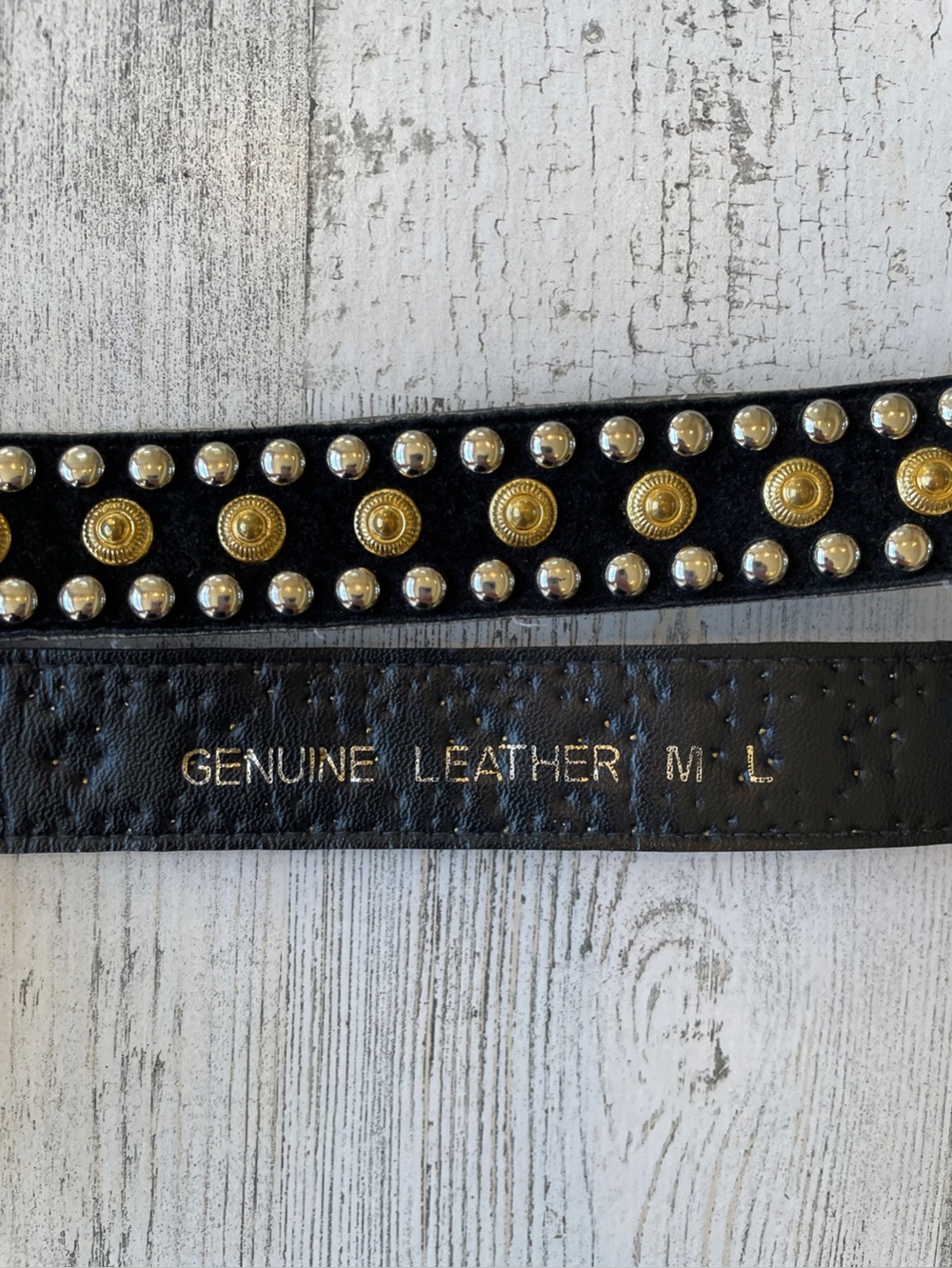Vintage Black Belt Leather with Gold and Silver Studs Western Cowgirl EUC - Picture 6 of 9